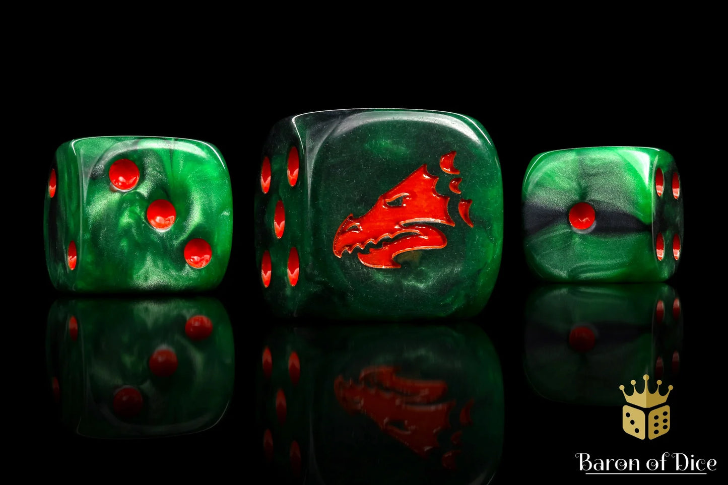 Baron of Dice: 25x Drake Dice - Green & Orange (Round corner)