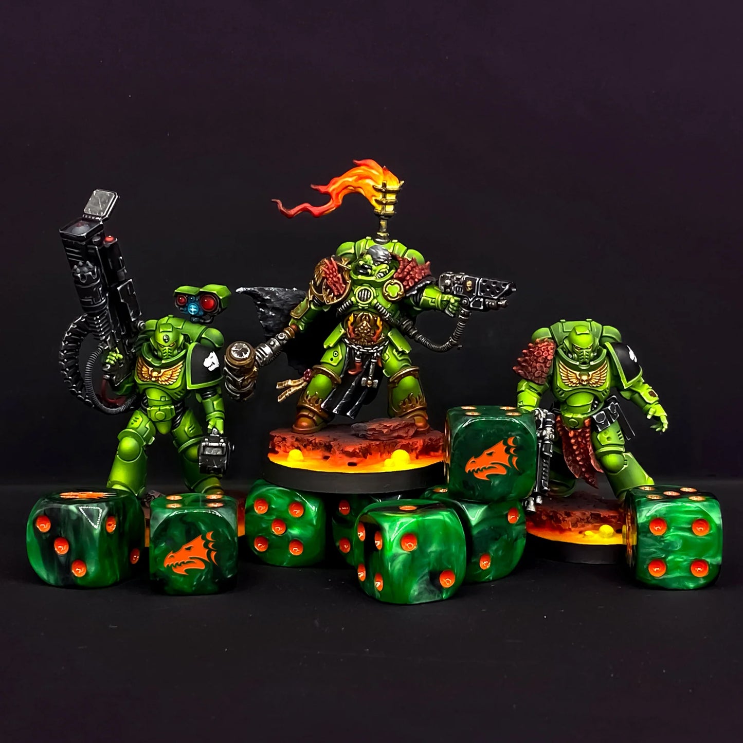 Baron of Dice: 25x Drake Dice - Green & Orange (Round corner)