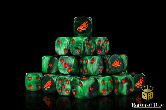 Baron of Dice: 25x Drake Dice - Green & Orange (Round corner)