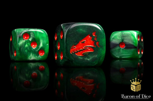 Baron of Dice: 25x Drake Dice - Green & Orange (Round corner)