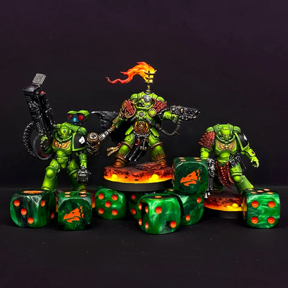 Baron of Dice: 25x Drake Dice - Green & Orange (Round corner)
